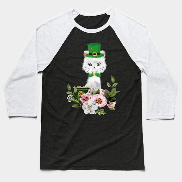 Happy st. patrick’s day, cute little cat and flowers Baseball T-Shirt by Nicky2342